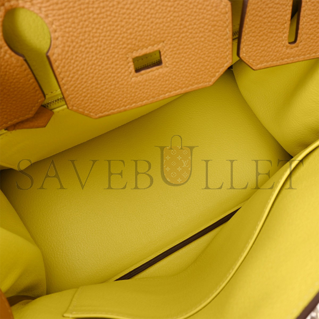 H**mes birkin 25 togo leather sesame leather lemon yellow silver buckle bag 630873 (25*20*13cm)